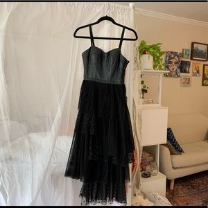 BCBG Maxazria Black CASANDRA Faux Leather Bustier Layered Asym Tulle Dress 0 XS